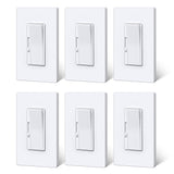 BESTTEN Super Slim Dimmer Light Switch, Quiet Rocker, Single Pole or 3 Way Dimmable Switch, Max 300W LED, CFL, 600W Incandescent, Screwless Wall Plate Included, ETL Listed, 6 Pack, White