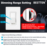 BESTTEN 5 Pack Dimmer Light Switch, Single Pole or 3-Way, Compatible with Dimmable LED, CFL, Incandescent and Halogen Bulb, LED Slide Dimmer Switch, Neutral Wire Not Required, 120VAC, UL Listed, White