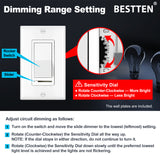 BESTTEN 6 Pack Dimmer Light Switch, LED Dimmer Switch, Single-Pole or 3-Way, for Dimmable LED, Halogen and Incandescent Bulbs, 120V, Wall Plate Included, UL Listed, White