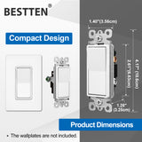BESTTEN 40 Pack Single-Pole Light Switch, 15A 120/277V, Paddle Wall Switch, On/Off Rocker Interrupter, UL Listed, White