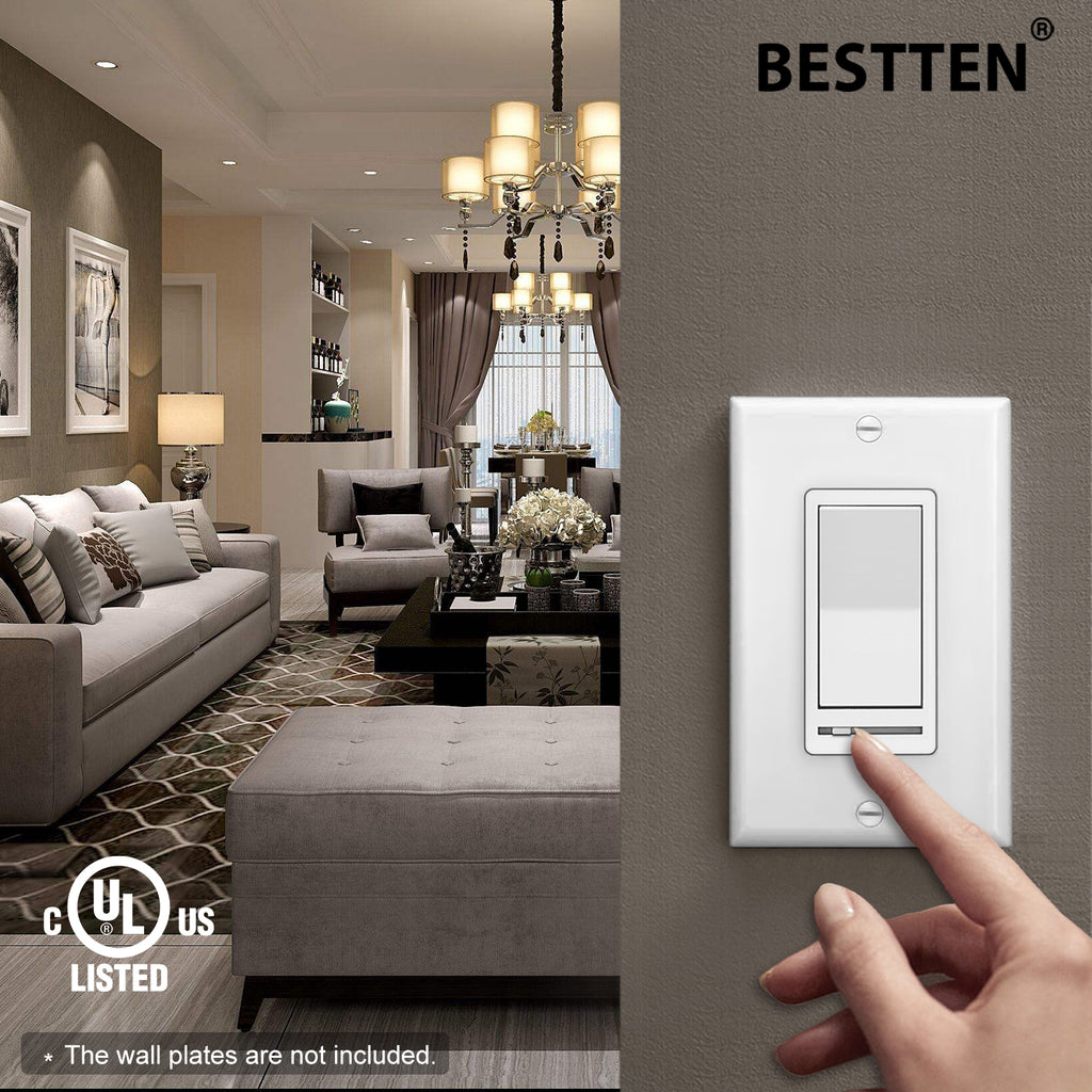 BESTTEN 5 Pack Dimmer Light Switch, Single Pole or 3-Way, Compatible with Dimmable LED, CFL, Incandescent and Halogen Bulb, LED Slide Dimmer Switch, Neutral Wire Not Required, 120VAC, UL Listed, White