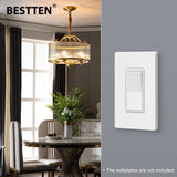 BESTTEN 30 Pack 3 Way Decorator Light Switch, 15A 120/277V, On/Off Paddle Rocker Interrupter, Electrical Wall Light Switches, Single Pole or Three Way, UL Listed, White
