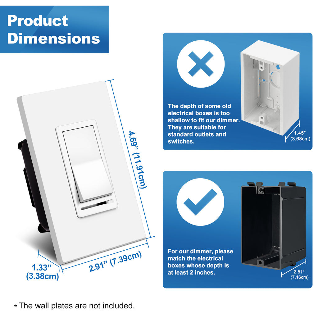 BESTTEN 5 Pack Dimmer Light Switch, Single Pole or 3-Way, Compatible with Dimmable LED, CFL, Incandescent and Halogen Bulb, LED Slide Dimmer Switch, Neutral Wire Not Required, 120VAC, UL Listed, White