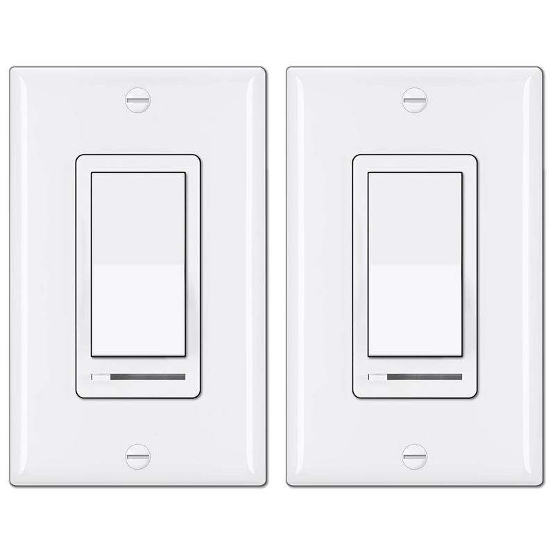 BESTTEN 2 Pack Dimmer Light Switch, Universal Lighting Control, Single Pole or 3 Way, Compatible with LED Dimmable Lamp, CFL, Incandescent, Halogen Bulb, Decorator Wallplate Included, UL Listed, White