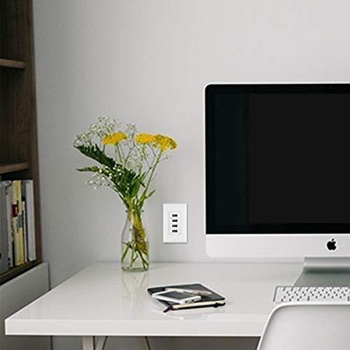 BESTTEN 4.2A/21W USB Receptacle Outlet with 4 High-Speed USB Charging Ports and LED Indicator, Wall Plate Included, UL Listed, White
