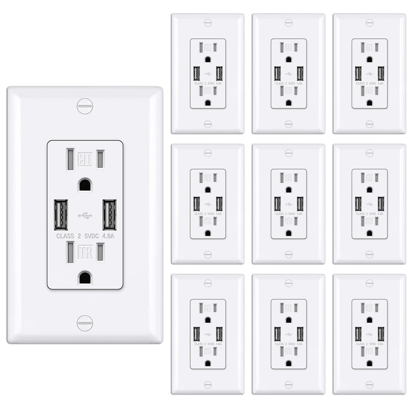 ELEGRP 21W USB Wall Outlet with Type A and Type C USB Ports, 20 Amp Tamper Resistant, with Screwless Wall Plate,White (1 Pack)