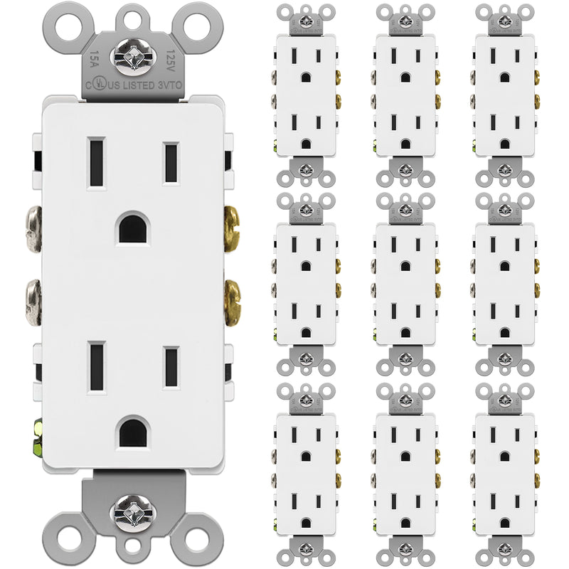 [10 Pack] BESTTEN Decorator Electrical Wall Outlet Receptacle, Non-Tamper-Resistant, 15A/125V/1875W, for Residential and Commercial Use, UL Listed, White