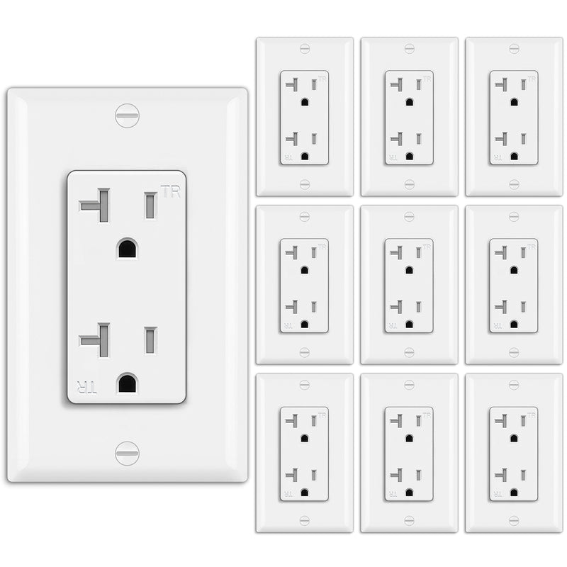 [10 Pack] BESTTEN 20 Amp Wall Receptacle Outlet, Tamper-Resistant (TR), Residential and Commercial Use, 20A/125V/2500W, UL Listed, White