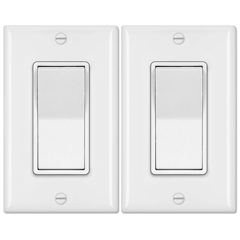 [2 Pack] BESTTEN 4-Way Decorator Wall Light Switch with Wallplate, 15A 120/277V, On/Off Paddle Rocker Interrupter, Self-Grounding, UL Listed, White