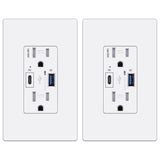 [2 Pack] BESTTEN GaN 65W USB C Outlet Receptacle, 15A High Speed Charging Electrical Outlet with USB Ports, Type C Supports PD 3.0 & PPS, Type A Supports Quick Charger 3.0, UL Listed, White