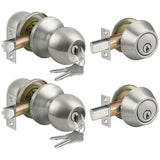 2 Pack Keyed Same Exterior Door Knobs and Single Cylinder Deadbolts Combo Set, Keyed Alike Entry Door Knobs with Locks and Keys for Entrance and Front Door, Satin Nickel