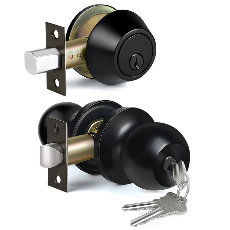 BESTTEN Keyed Alike Exterior Door Knob with Key Lock and Deadbolt, All Keyed Same, Matte Black Entry Door Knobs with Lock and Keys for Entrance and Front Door
