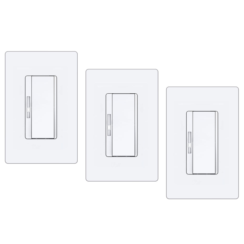 BESTTEN 3 Pack Super Slim Digital Dimmer Light Switch, Quiet Rocker, Max 300W LED, CFL, 600W Incandescent, Single Pole or 3 Way Dimmable Switch with Screwless Wallplate, ETL Listed, White