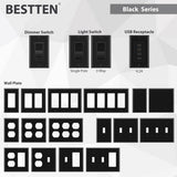 [10 Pack] BESTTEN Single Pole Decorator Wall Light Switch with Wallplate, 15A 120/277V, On/Off Rocker Paddle Interrupter, UL Listed, Black
