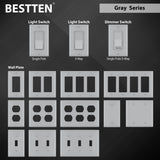 [4 Pack] BESTTEN 3-Way Wall Light Switch with Wallplate, 15A 120/277V, On/Off Rocker Paddle Interrupter, UL Listed, Gray