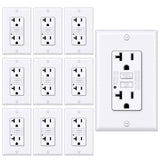 [10 Pack] BESTTEN 20 Amp GFCI Receptacle Outlet, GFI Outlet with LED Indicator, Ground Fault Circuit Interrupter, Wallplate Included, ETL Certified, White