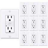 [10 Pack] BESTTEN 15 Amp GFCI Receptacle Outlet, GFI Outlet with LED Indicator, Ground Fault Circuit Interrupter, Wallplate Included, ETL Certified, White