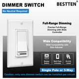 [2 Pack] BESTTEN Dimmer Light Switch, Universal Lighting Control, Single Pole or 3 Way, Compatible with LED Dimmable Lamp, CFL, Incandescent, Halogen Bulb, Decorative Wallplate Included, White