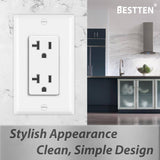 BESTTEN 50 Pack Decorator Receptacle Outlet, 20 Amp Electical Outlet with Wallplate, Non-Tamper-Resistant, Residential & Commercial Use, 20A/125V/2500W, UL Listed, White