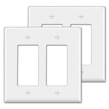 [2 Pack] BESTTEN 2-Gang Decorator Wall Plate, Standard Size, H4.53-Inch x W4.57-Inch, Unbreakable Polycarbonate Outlet and Switch Cover, UL Listed, White