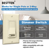 [2 Pack] BESTTEN Almond Dimmer Wall Light Switch, Single-Pole or 3-Way, Compatible with Dimmable LED, Incandescent, Halogen and CFL Bulbs, Wallplate Included, UL Listed
