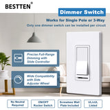 [3 Pack] BESTTEN 3 Way or Single Pole Dimmer Switch, Dimmable Light Switch for Incandescent or Halogen Bulbs, CFL and LED Lamps, UL Listed