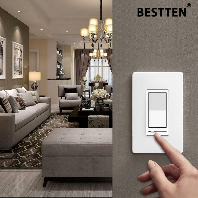[3 Pack] BESTTEN 3 Way or Single Pole Dimmer Switch, Dimmable Light Switch for Incandescent or Halogen Bulbs, CFL and LED Lamps, UL Listed