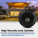 [3 Pack] BESTTEN Keyed Alike Deadbolt, Single Cylinder Door Lock with Same Key, Matte Black Finish