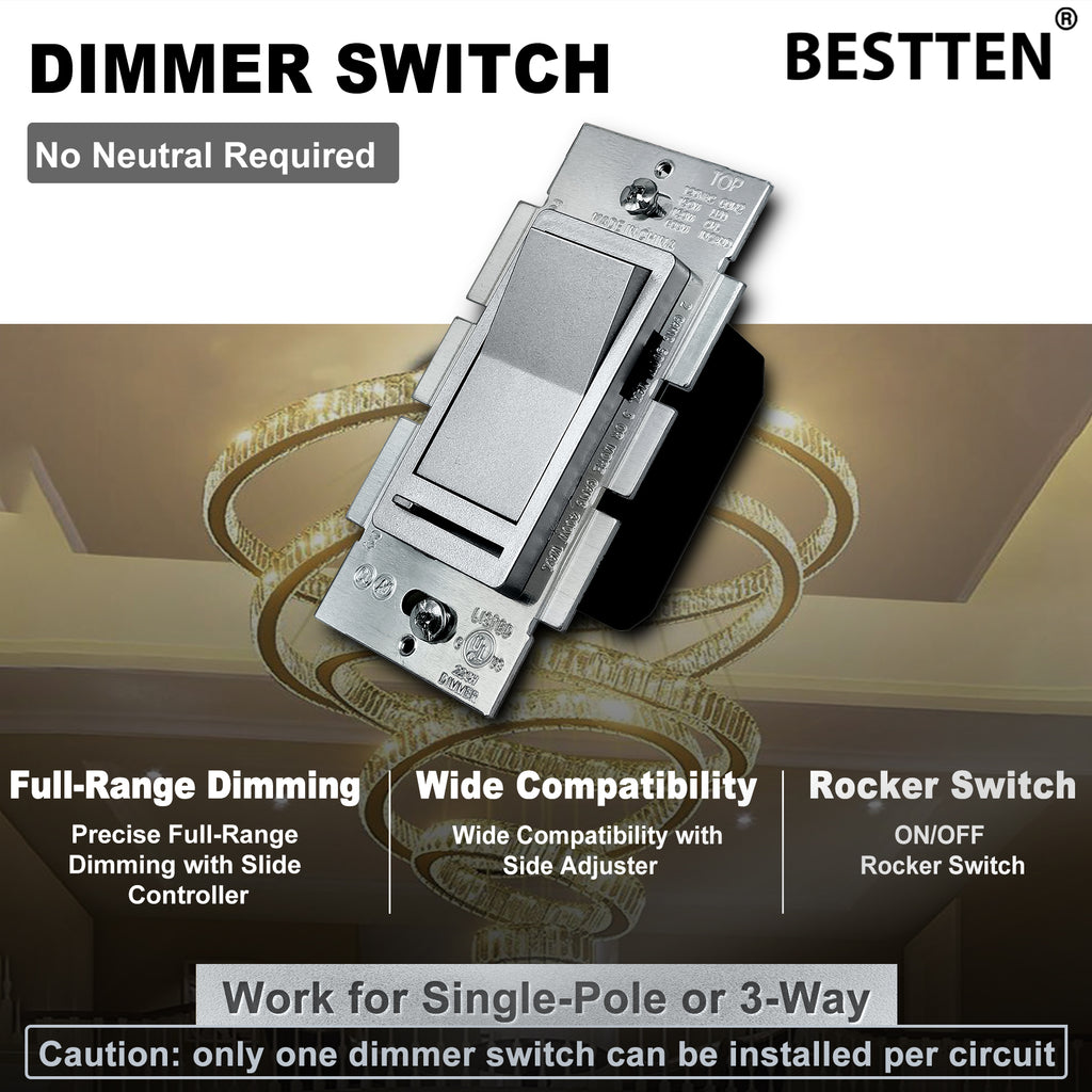 10 Pack] BESTTEN Silver Dimmer Wall Light Switch, Single Pole or 3-Wa –  BESTTEN US