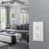 BESTTEN 50 Pack Decorator Receptacle Outlet, 20 Amp Electical Outlet with Wallplate, Non-Tamper-Resistant, Residential & Commercial Use, 20A/125V/2500W, UL Listed, White