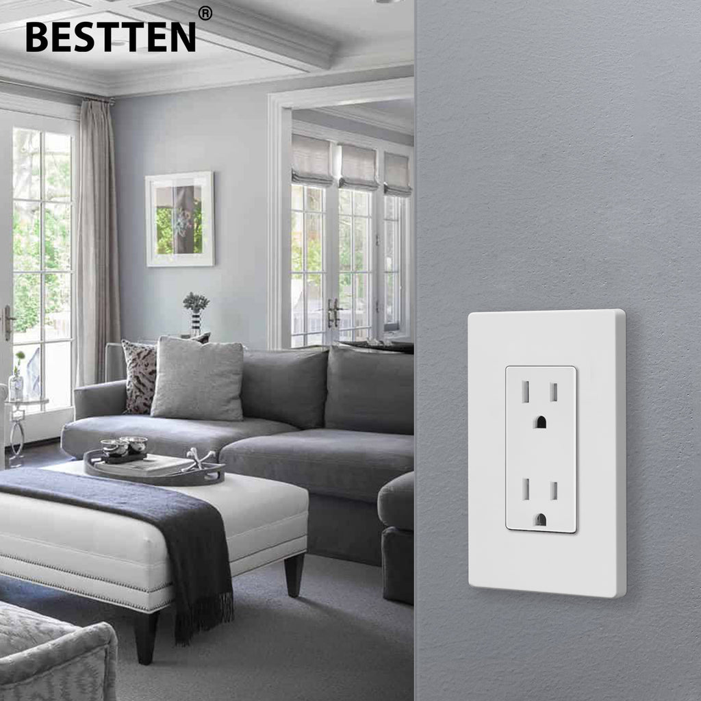[30 Pack] BESTTEN 15 Amp Decorator Receptacle Outlet with Tamper Resistant, for Commercial and Residential Use, UL Listed, White