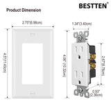 [10 Pack] BESTTEN 15 Amp Tamper-Resistant Decor Receptacle Outlet, Wallplate Included, Residential and Commercial Use, 15A/125V/1875W, cUL Listed, White