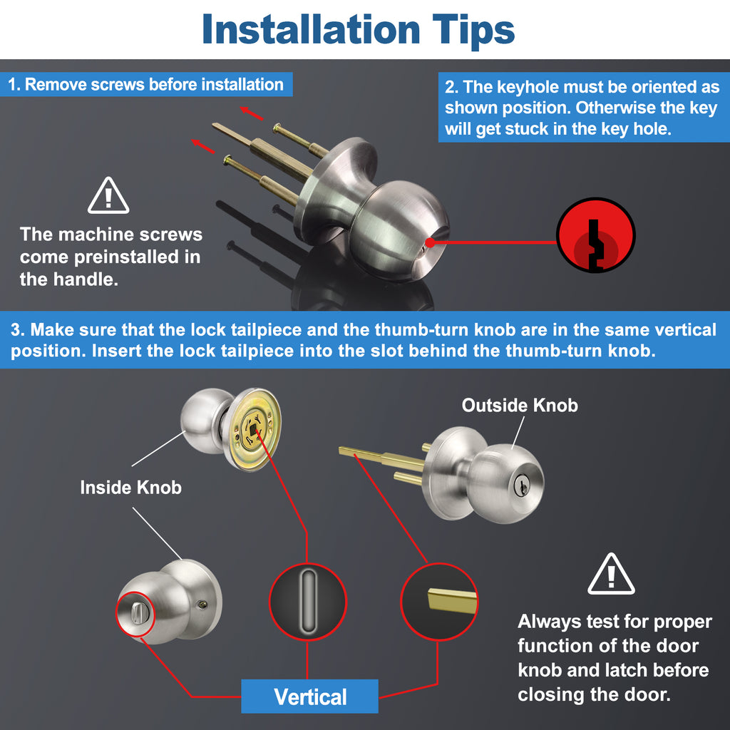 BESTTEN Keyed Entry Door Knob with Lock, Interior and Exterior Door Lock, Standard Ball, Satin Nickel