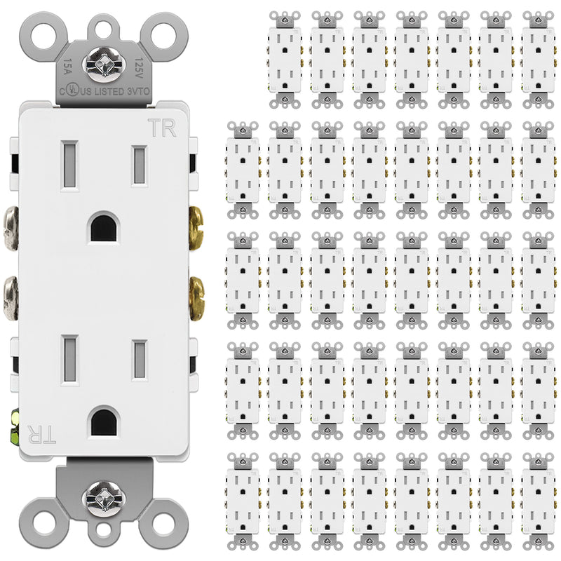 [40 Pack] BESTTEN 15 Amp Decorator Electrical Wall Receptacle Outlet, Child Safe Tamper Resistant, 15A/125V/1875W, Residential and Commercial Use, cUL Listed, White