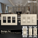 [5 Pack] BESTTEN 3 Gang Champagne Gold Screwless Wall Plate, Signature Collection Golden Decorator Outlet Cover, H4.69-Inch x W6.54-Inch, for Light Switch, Dimmer, Receptacle