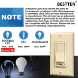 [2 Pack] BESTTEN Ivory Dimmer Wall Light Switch, Single-Pole or 3-Way, Compatible with Dimmable LED, Incandescent, Halogen and CFL Bulbs, Wallplate Included, UL Listed