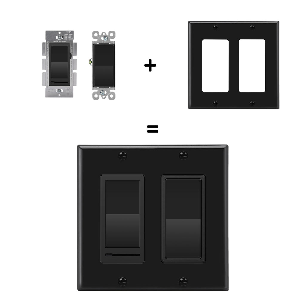 [5 Pack] BESTTEN 2 Gang Black Decorator Wall Plate, Standard Size, H4.53-Inch x W4.57-Inch, Unbreakable Polycarbonate Outlet and Switch Cover, UL Listed