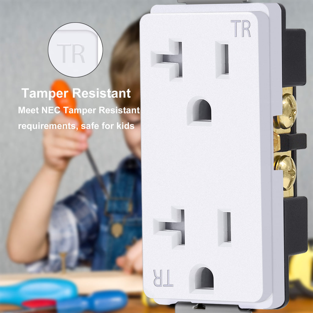 [10 Pack] BESTTEN 20 Amp Receptacle Outlet with Tamper Resistant, Screwless Wallplate Included, UL Listed, White