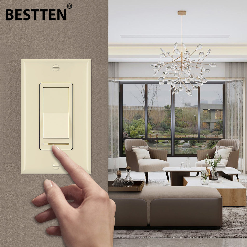 [2 Pack] BESTTEN Almond Dimmer Wall Light Switch, Single-Pole or 3-Way, Compatible with Dimmable LED, Incandescent, Halogen and CFL Bulbs, Wallplate Included, UL Listed
