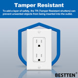 BESTTEN 100 Pack 15 Amp Outlet, Decorator Receptacle Outlet, Standard Electrical Wall Outlet, Tamper Resistant, Residential and Commercial Use, Wallplate Included, 15A/125V/1875W, UL Listed, White