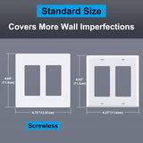 (10 Pack) BESTTEN USWP6 Matte Snow White 2-Gang Screwless Wall Plate, Decorator Outlet Cover, H4.69” x W4.73”, for Light Switch, Dimmer, USB, GFCI, Receptacle