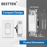 BESTTEN 50 Pack Single Pole Decorator Wall Light Switch with Wallplate, 15A 120/277V, On/Off Rocker Paddle Interrupter, UL Listed, White