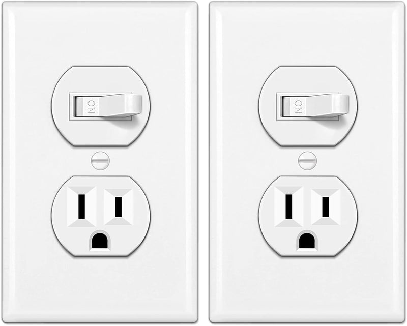BESTTEN 2 Pack Combination Toggle Light Switch and Duplex Receptacle Outlet, Single Pole Toggle Wall Switch, Grounded Outlet, Combo Style, 15 Amp, Wallplate Included, UL Listed, White