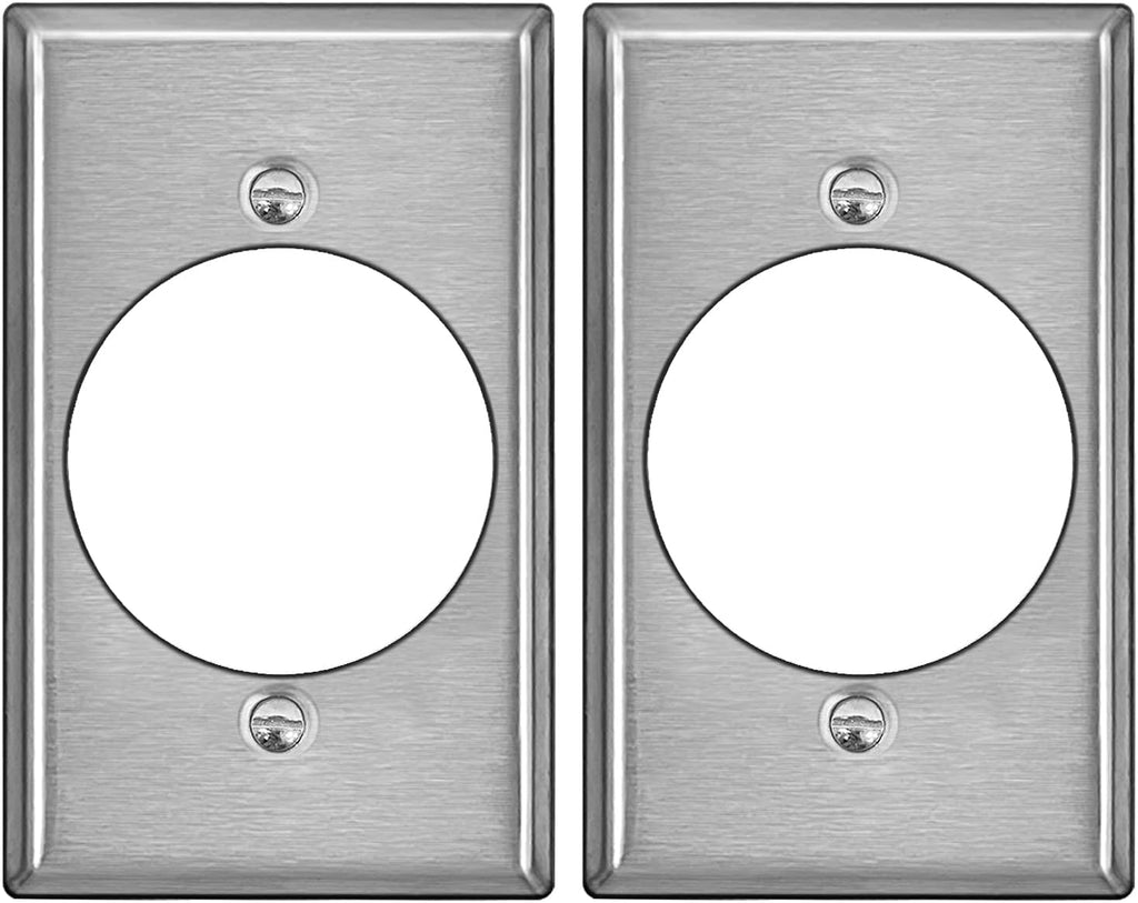 [2 Pack] BESTTEN 1-Gang 2.165 Inch Oversize Hole Stainless Steel Wall Plate with Ｗhite or Clear Plastic Film, Metal Single Receptacle Outlet Cover for Dryer and Range, Industrial Grade