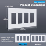 [2 Pack] BESTTEN USWP6 Matte Snow White Series 4-Gang Screwless Wall Plate, Decorator Outlet Cover, for Light Switch, Dimmer, USB, GFCI, Receptacle, H4.69¡± x W8.35¡±
