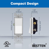 BESTTEN 30 Pack Single-Pole Decorator Wall Light Switch, 15A 120/277V, Paddle Wall Switch, On/Off Rocker Interrupter, UL Listed, White
