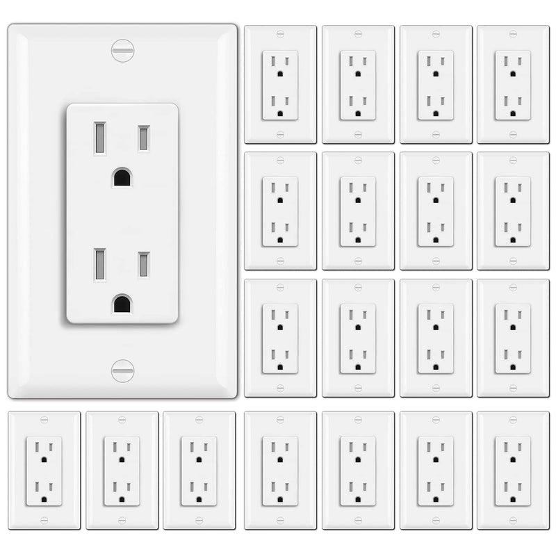 [20 Pack] BESTTEN 15A Tamper Resistant Decor Receptacle, Standard Electrical Wall Outlet, Residential and Commercial Use, UL Listed, White