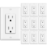 [10 Pack] BESTTEN 15 Amp Tamper-Resistant Decor Receptacle Outlet, Wallplate Included, Residential and Commercial Use, 15A/125V/1875W, cUL Listed, White