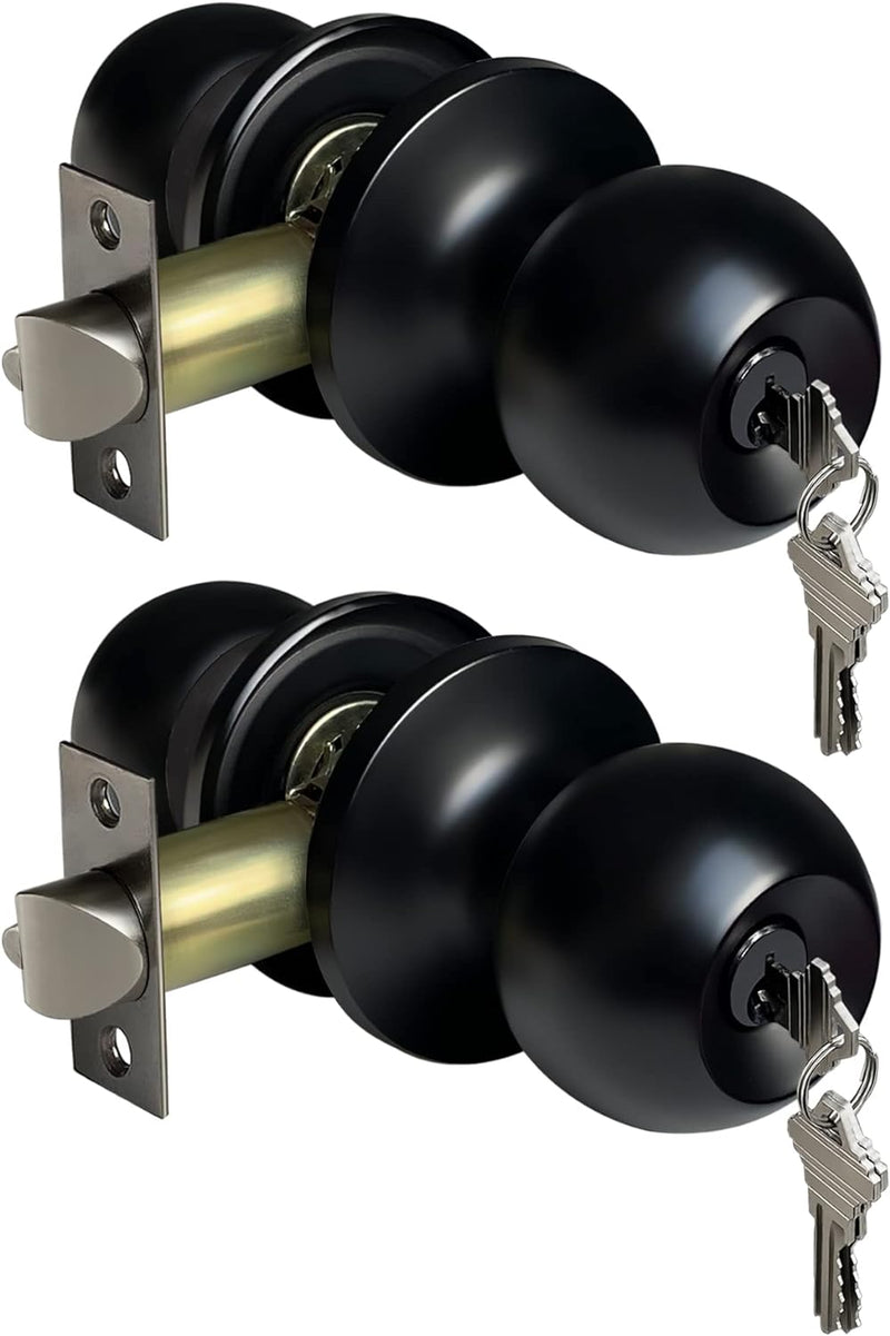 BESTTEN [2 Pack] Keyed Entry Door Knob, Entrance Door Lock, Keyed Different, Standard Ball, Matte Black