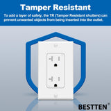 BESTTEN 20 Amp Decorator Receptacle Outlet, 50 Pack Tamper-Resistant (TR) Wall Electrical Outlet with Wallplate, 20A/125V/2500W, UL Listed, White